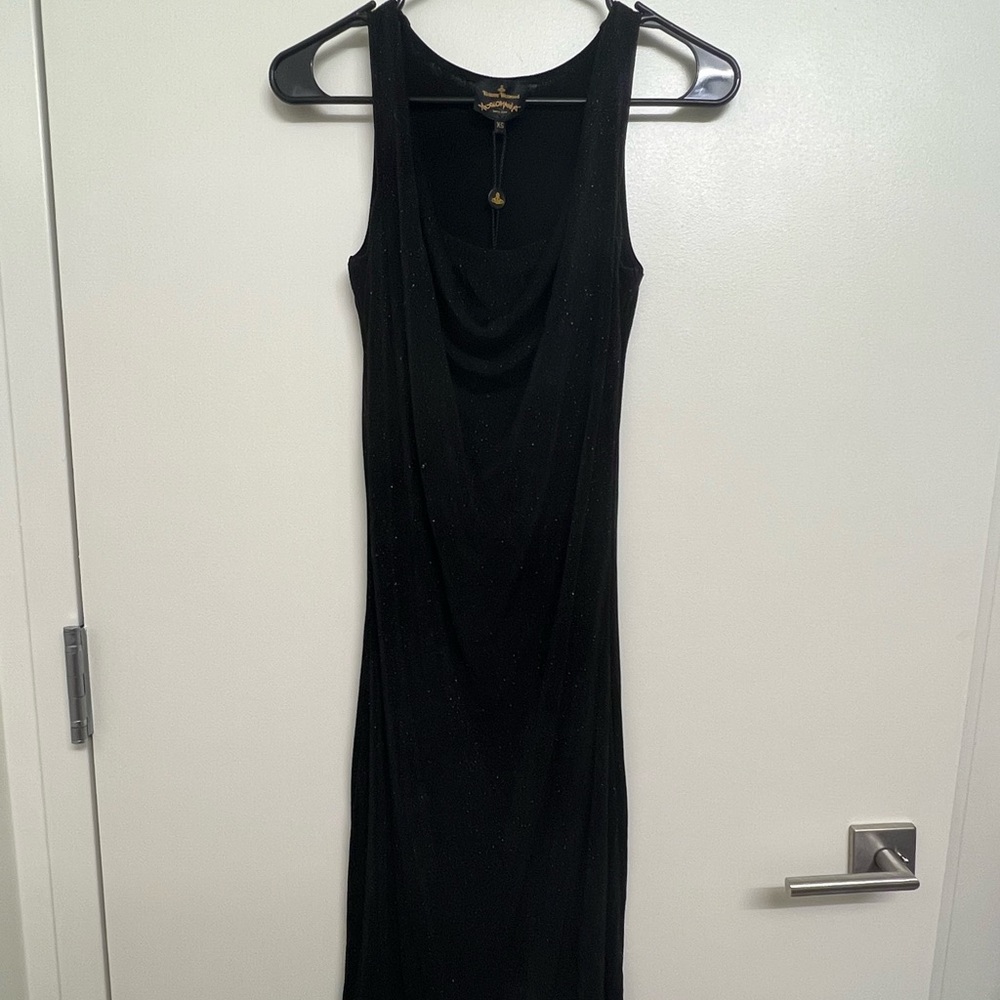 Vivienne Westwood Anglomania glittery black drape midi dress